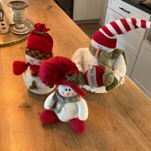 Festive Snowman Trio with Red Accents